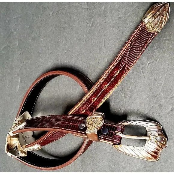 Vintage '98 PGA Tour Belt 538471 Brown Lizard Print Silver Concho MED 28/30 USA - Picture 3 of 16